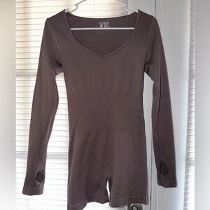 OGG Chocolate Brown Ribbed Long-Sleeve Bodysuit